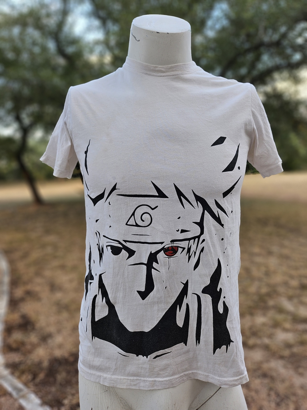 Brooklyn White Naruto Graphic Tee with Red Detail - Men’s Casual Shirt S